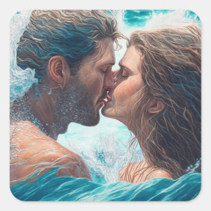 A Kiss in the Waves Square Sticker