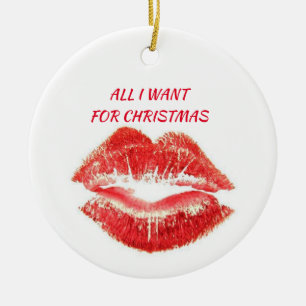 A KISS / MERRY CHRISTMAS ON OTHER SIDE   CERAMIC TREE DECORATION
