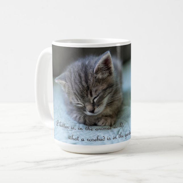 A kitten is a rosebud cat mug (Front Left)