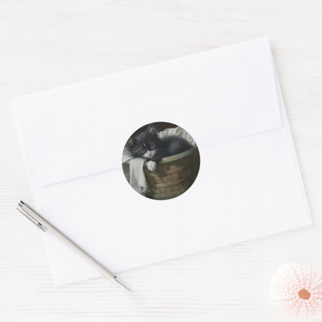 A Kittens Cosy Corner Classic Round Sticker (Envelope)