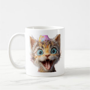 a kitten's face frozen in pure derp mode coffee mug