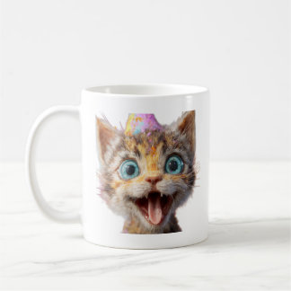a kitten's face frozen in pure derp mode coffee mug