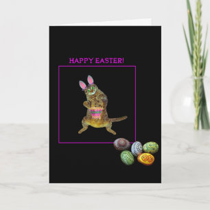 A kitty with bunny ears holiday card