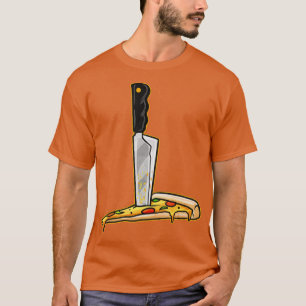 A Knife stuck in a Slice of Pizza and Horror T-Shirt