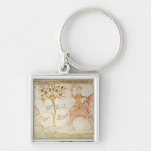 A knight carrying a flaming torch key ring