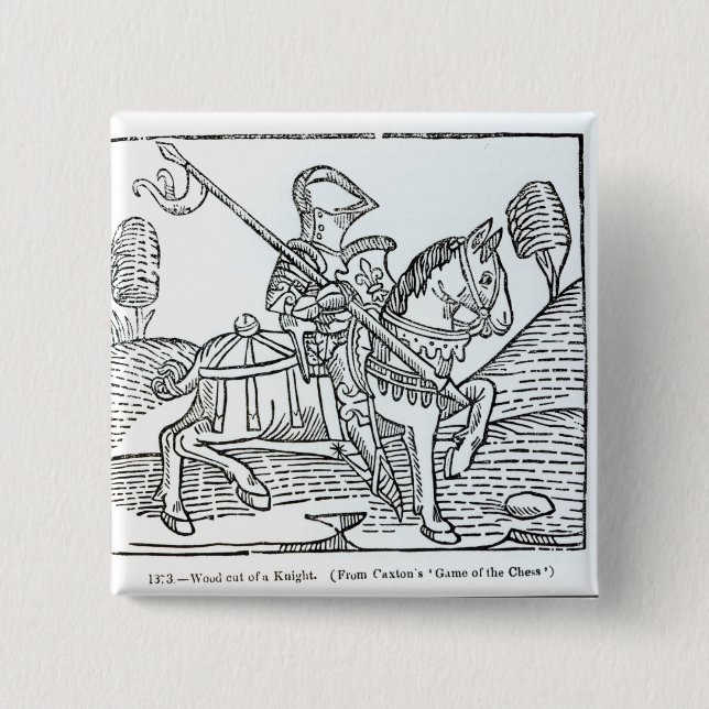 A Knight, from Caxton's 'Game of the Chess' 15 Cm Square Badge (Front)