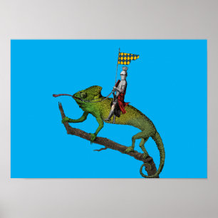 A knight riding a chameleon in colors poster