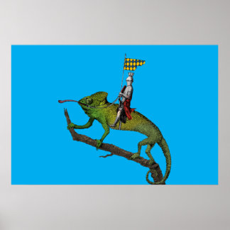A knight riding a chameleon in colors poster
