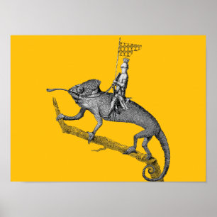 A knight riding a chameleon poster