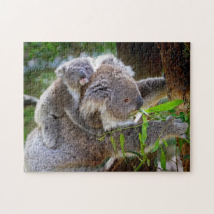 A Koala mother and baby in a tree Jigsaw Puzzle