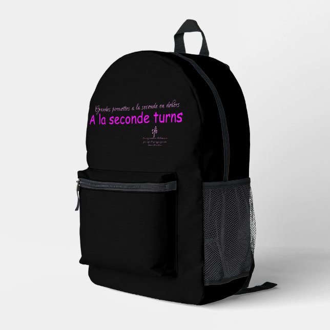 A La Seconde Turns Black and Pink Printed Backpack (Back Corner Right)