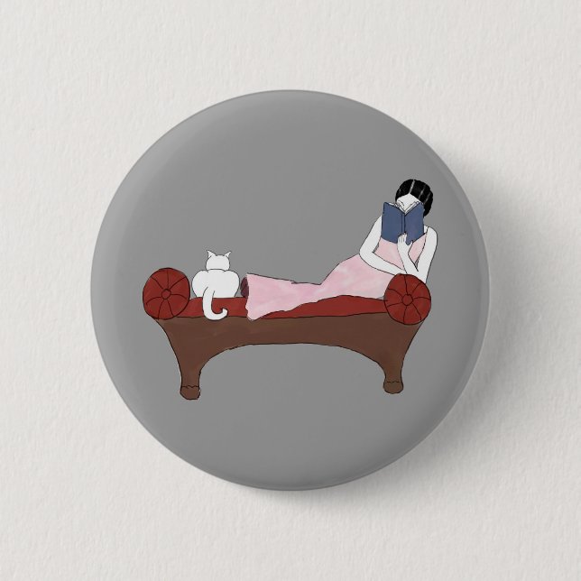 A Lady, A Cat and A Very Good Book Button (Front)