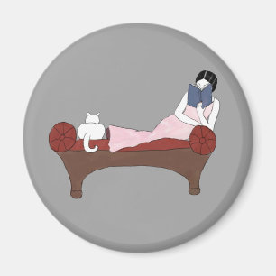 A Lady, A Cat and A Very Good Book Magnet