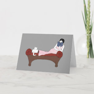 A Lady, A Cat and A Very Good Book Note Card