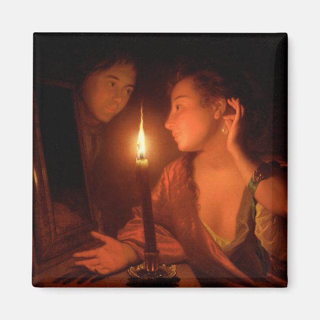 A Lady Admiring An Earring by Candlelight Magnet (Front)