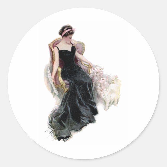 A Lady and Her Cats Classic Round Sticker (Front)