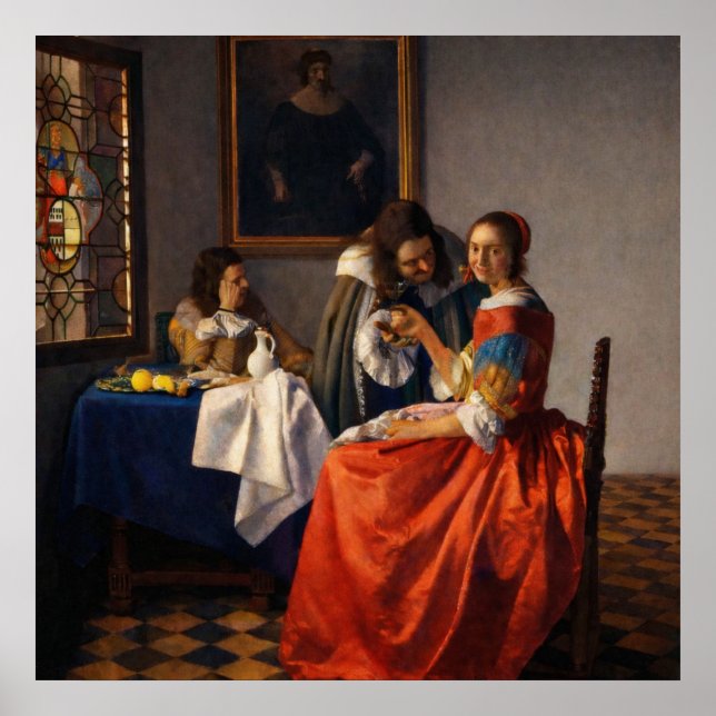 A Lady and Two Gentlemen by Johannes Vermeer Poster (Front)
