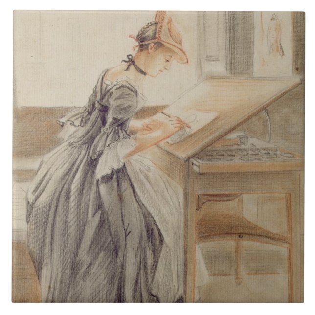 A Lady Copying at a Drawing Table, c.1760-70 (grap Tile (Front)