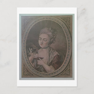 A Lady Drinking Chocolate (colour litho) Postcard