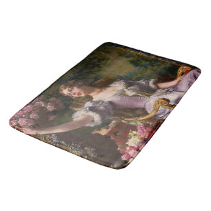 A Lady In A Lilac Dress With Flowers Bath Mat