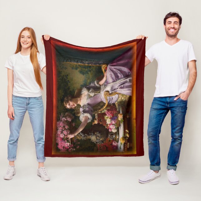A Lady In A Lilac Dress With Flowers Fleece Blanket (In Situ)