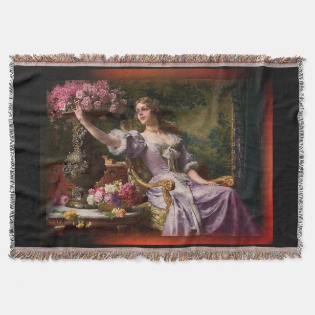 A Lady In A Lilac Dress With Flowers Throw Blanket (Front)