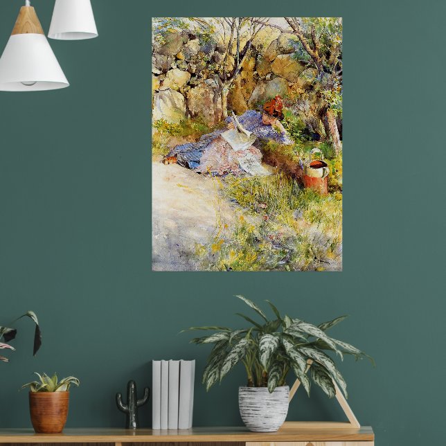 A Lady Reading a Newspaper by Carl Larsson Poster (Living Room 1)