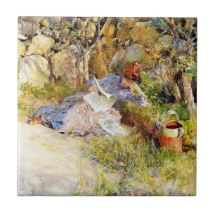 A Lady Reading a Newspaper by Carl Larsson Tile