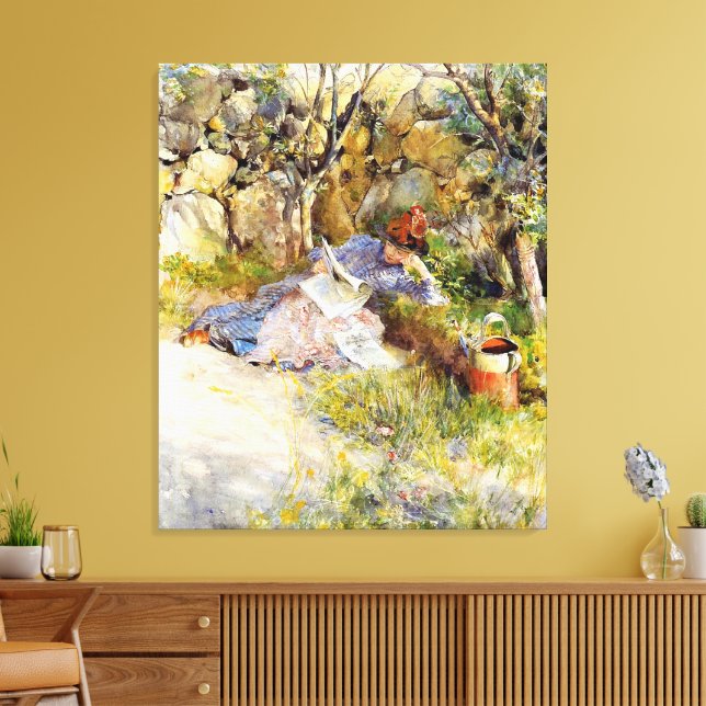 A Lady Reading a Newspaper Canvas Print (Insitu(LivingRoom))