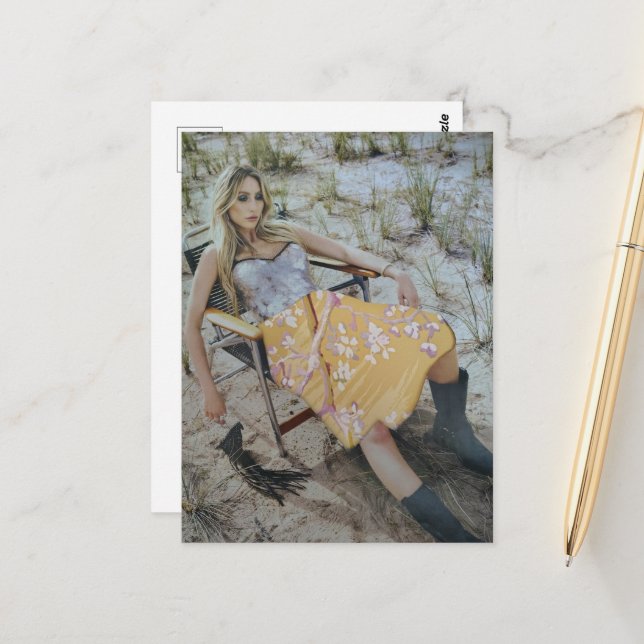 A Lady Relaxed at the Beach Collage Postcard (Front/Back In Situ)