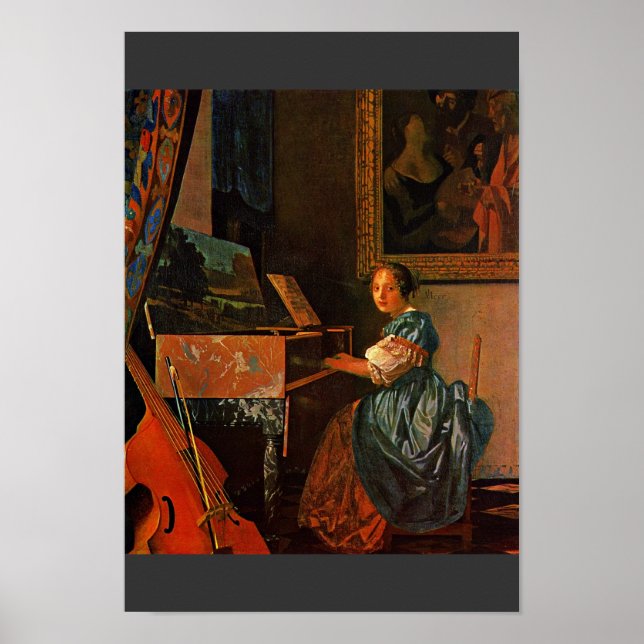 A Lady Seated At A Virginal,  By Vermeer Van Delft Poster (Front)