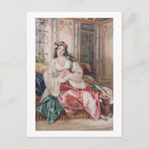 A Lady Seated in an Ottoman Interior Wearing Turki Postcard