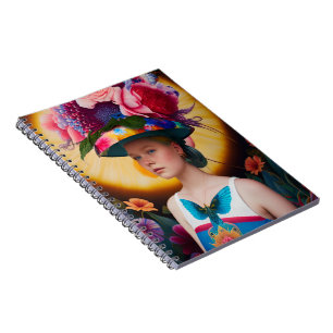 A lady with a floral sun hat notebook