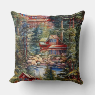A Lake Home in the Woods Cushion