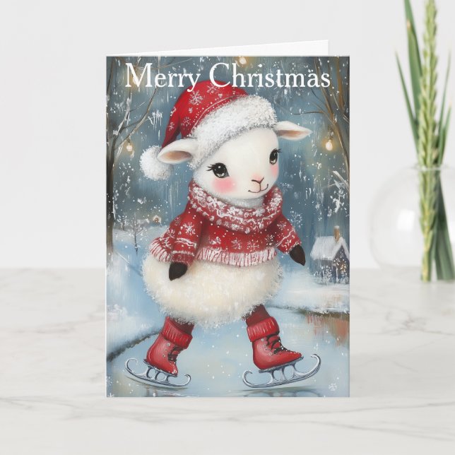 A Lamb Ice Skating Holiday Card (Front)