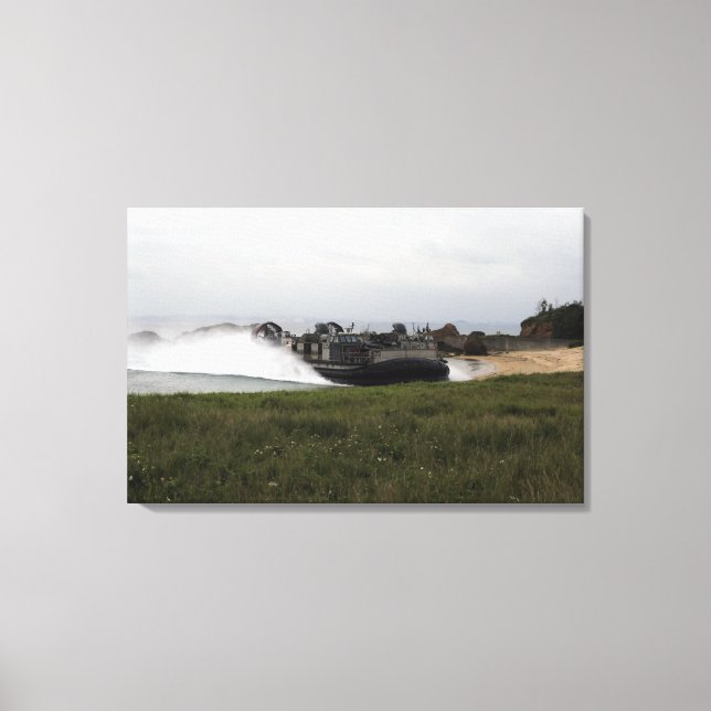 A landing craft air cushion comes ashore canvas print (Front)