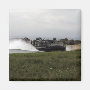 A landing craft air cushion comes ashore magnet
