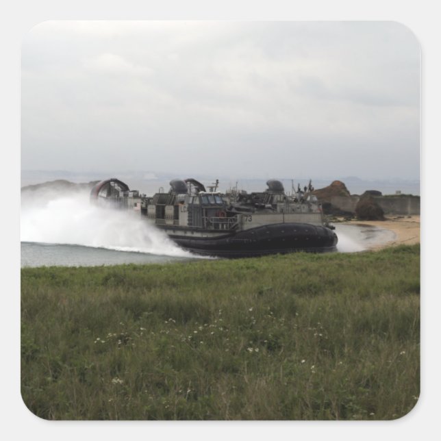 A landing craft air cushion comes ashore square sticker (Front)