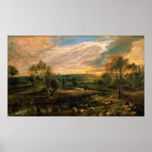 A Landscape with a Shepherd and his Flock Poster
