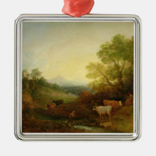 A Landscape with Cattle and Figures by a Stream an Metal Tree Decoration