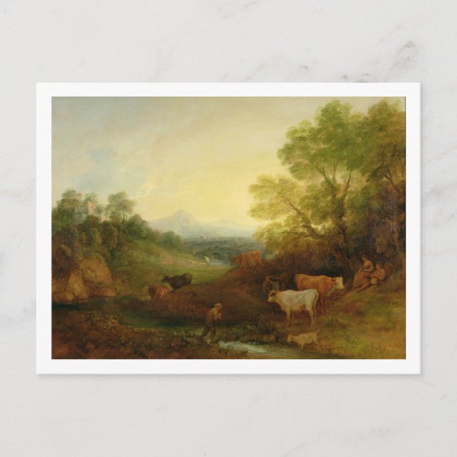 A Landscape with Cattle and Figures by a Stream an Postcard (Front)