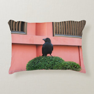 A Large-Billed Jungle Crow A Perch On A Cloud Tree Decorative Cushion