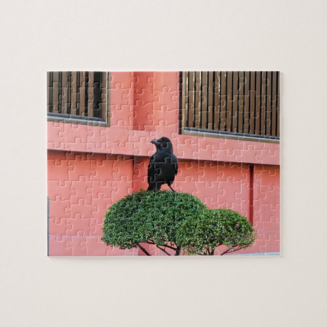 A Large-Billed Jungle Crow A Perch On A Cloud Tree Jigsaw Puzzle (Horizontal)