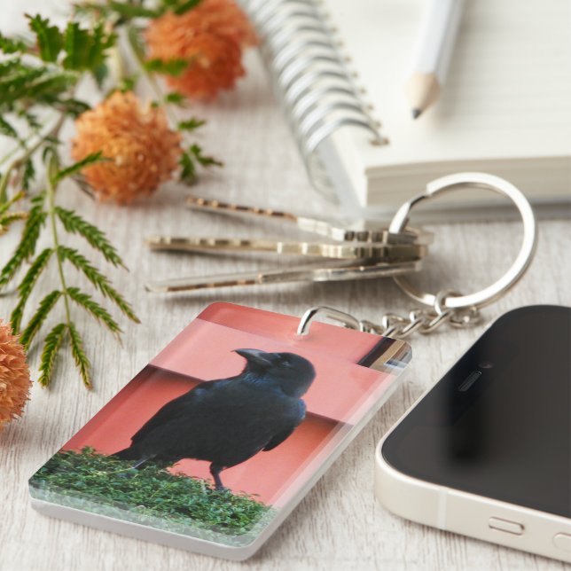 A Large-Billed Jungle Crow A Perch On A Cloud Tree Key Ring (Front Right)