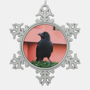 A Large-Billed Jungle Crow A Perch On A Cloud Tree Snowflake Pewter Christmas Ornament