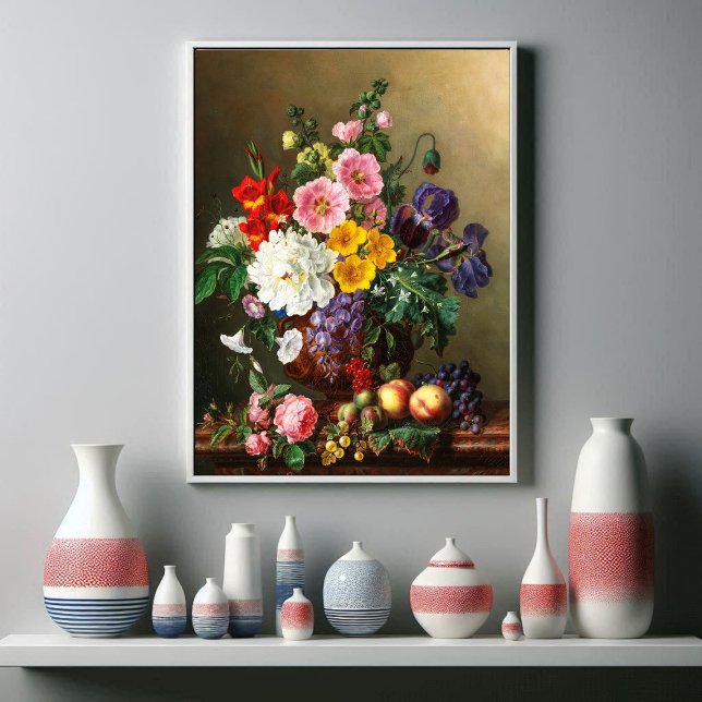 A Large Bouquet of Flowers with Peaches and Grapes Poster (Creator Uploaded)