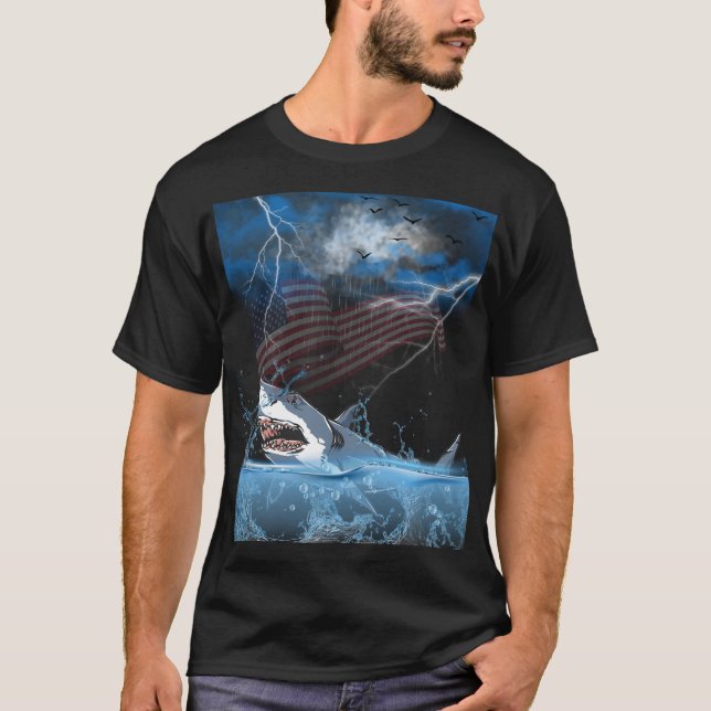 a large shark jumping out of the water during a st T-Shirt (Front)