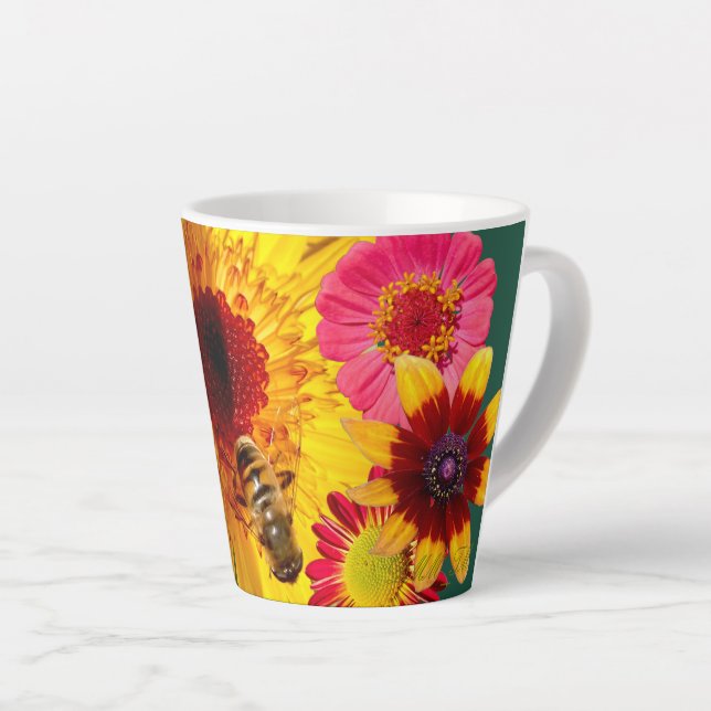 A latte cup of colourful flower and bee fun.  (Right Angle)