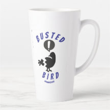 A latte mug with the Busted Bird logo