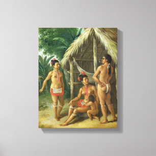 A Leeward Islands Carib Family outside a Hut, c.17 Canvas Print